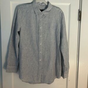 Quince Blue/White Pinstripe Linen Button-Down Shirt